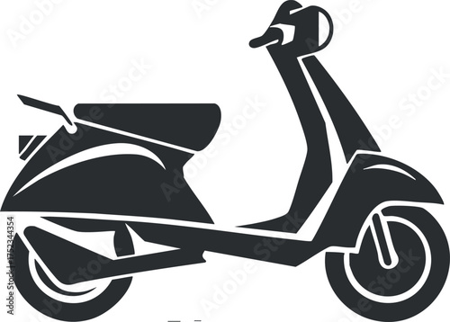Black and white silhouette illustration of a scooter, depicting modern urban transportation.