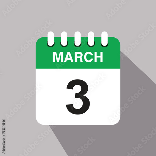 3 march calendar date icon. vector illustration with shadow design