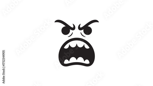 Angry face vector illustration simple black glyph design isolated on white background