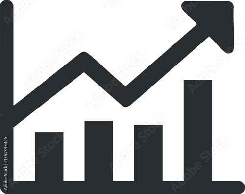 Icon of a bar chart with an upward arrow indicating growth and progress in business.
