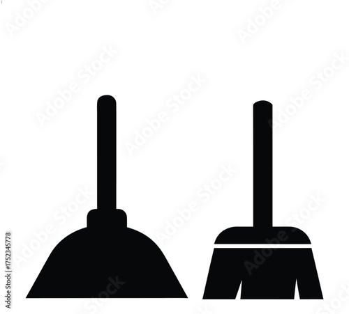 Cleaning Equipment Silhouette Collection, Broom and Mop Vector Icons