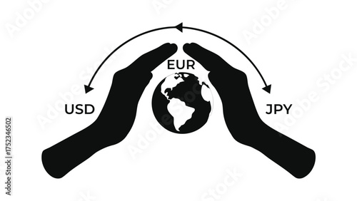 Financial Exchange Rates Vector, USD EUR JPY Symbols