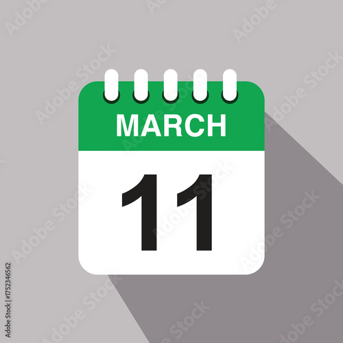 11 march calendar date icon. vector illustration with shadow design