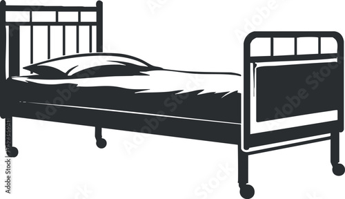 Illustration of a hospital bed with a pillow and mattress, emphasizing medical and healthcare use.