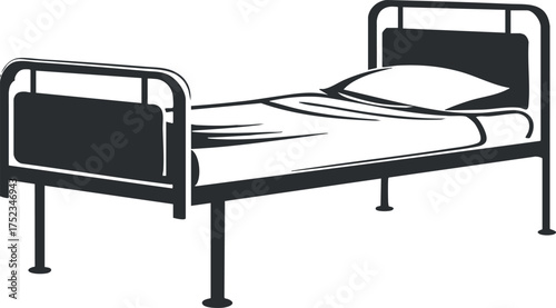 Illustration of a simple hospital bed with a pillow and blanket, depicting medical furniture.