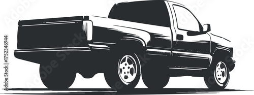 Silhouette illustration of a classic pickup truck in black and white design.