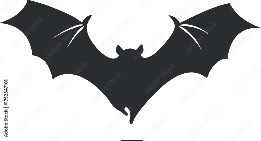 Fototapeta premium A simple black silhouette of a bat with spread wings, often associated with night and mystery.