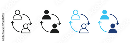 Replace sign. Person exchange, switch icon. Reciprocal arrow people icon sign. Two people exchanging information