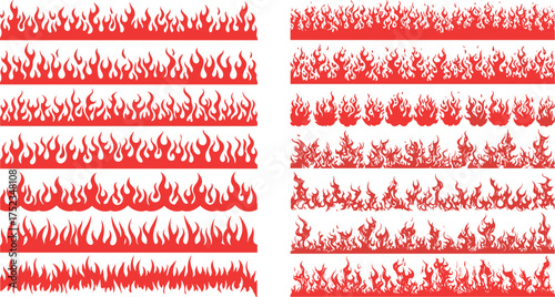 Collection of red flame and fire border illustrations, conveying heat and energy with dynamic brush strokes and abstract designs