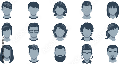 Diverse Avatars Set Collection of Minimalist Head and Face Silhouettes for Profile Icons