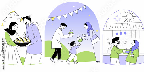 Celebrating Festive Occasions During Ramadan Illustration Giving Gifts and Sharing Joyful Moments with Family and Community Cultural Observance of Tradition and Togetherness