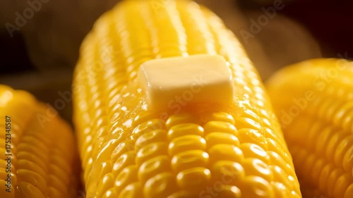 Close Up of Melting Butter on Fresh Yellow Corn on the Cob