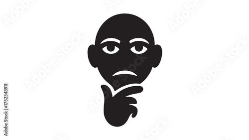 Thinking face glyph icon vector illustration of a person with hand on chin isolated on white background