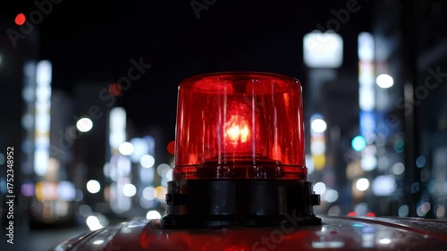 Emergency Vehicle Red Light Flashing in Urban Environment at Night