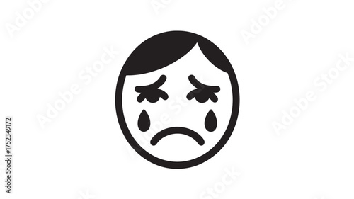 Crying face icon simple black glyph vector illustration isolated on white background for web and mobile design