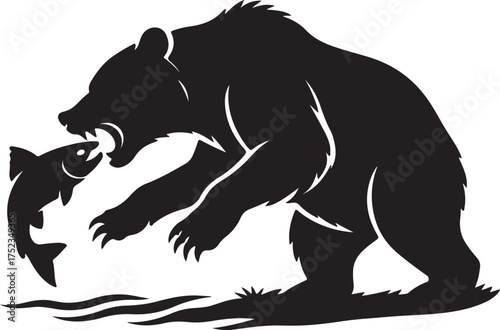 Bear catching salmon in water fishing hunting