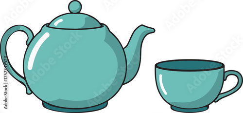 Teapot and teacup isolated on transparent background