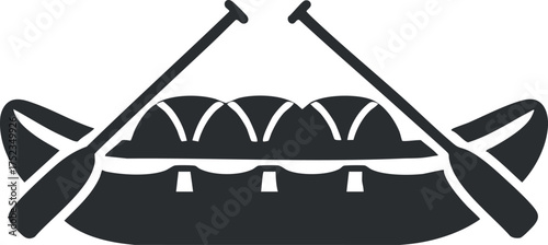 Silhouette of a canoe with crossed paddles, representing outdoor water recreation and adventure.