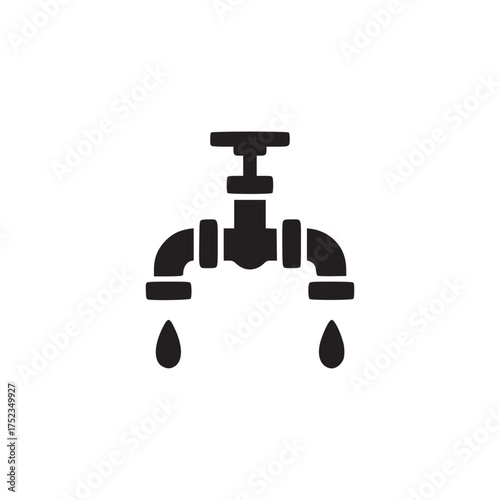 Illustration of a leaky faucet with water drops, symbolizes water wastage, plumbing issues, or the need for repair in a minimalist design