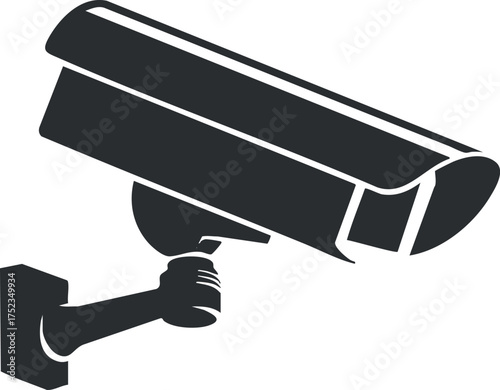 Black and white vector illustration of a surveillance camera for security and monitoring purposes.