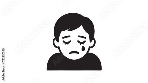 Sad face icon with tears simple flat vector glyph isolated on white background for app and web design