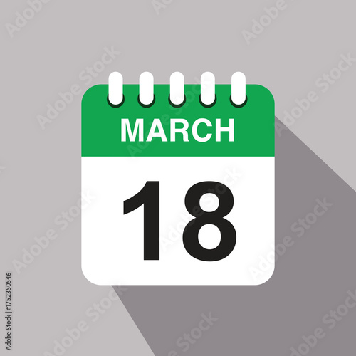 18 march calendar date icon. vector illustration with shadow design