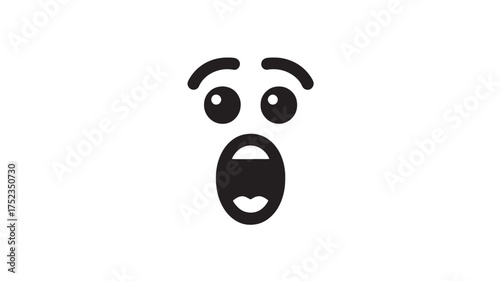 Shocked face icon simple black glyph vector illustration expressing surprise or fear isolated on white background