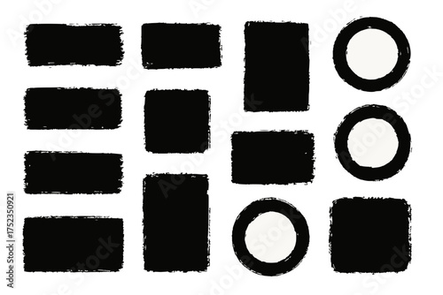 Black Brushstroke Shape Set for Artistic Design and Textured Visual Composition