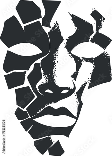 Abstract geometric illustration of a fragmented face in black and white, conveying modern art.