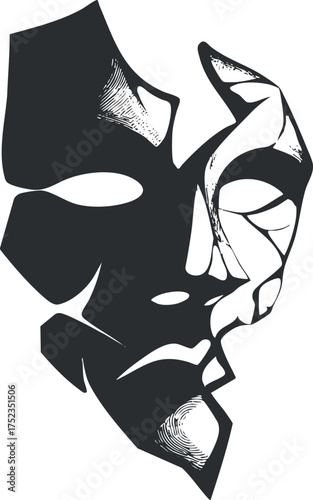 Abstract black and white mask design with bold shapes and expressive patterns.