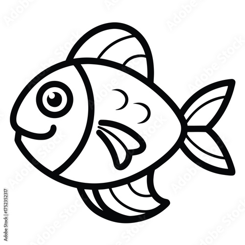 Cute cartoon fish illustration with bold black outlines and a friendly expression.