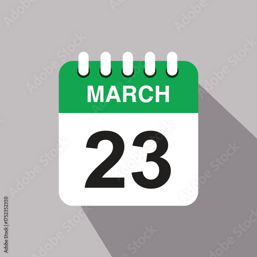 23 march calendar date icon. vector illustration with shadow design