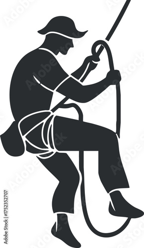 Silhouette illustration of a person rappelling with a rope and harness, representing adventure.