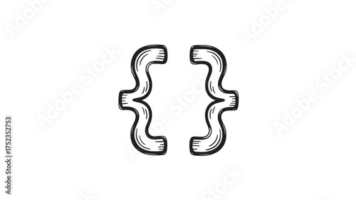 Curly brackets symbol hand drawn vector illustration isolated on white background for use in design and decoration