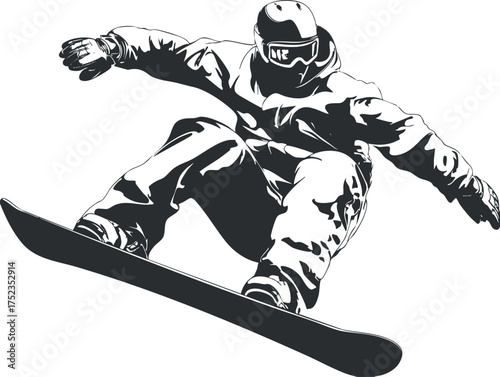 Silhouette of a snowboarder performing a jump, showcasing dynamic motion and winter sports action.