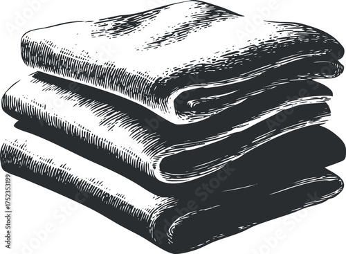 Monochrome illustration of a folded blanket, showcasing detailed texture and classic design elements.
