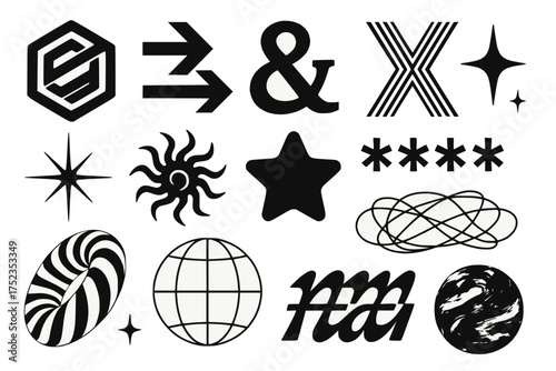Abstract Graphic Symbol Set in Black and White for Modern Visual Design
