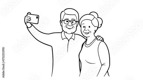 Elderly couple happily taking a selfie together with warm smiles