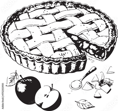 Apple pie with lattice crust and fresh apples baked goods