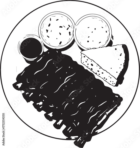 Pork ribs with sides and dessert mashed potatoes gravy