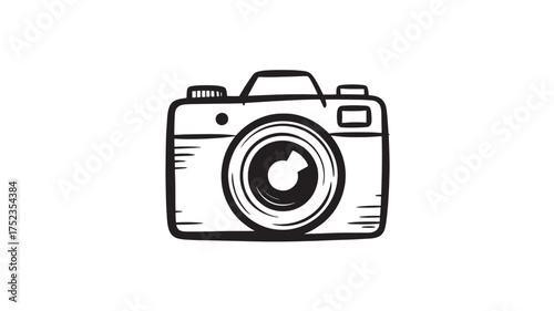 Hand-drawn camera illustration simple black and white vector design perfect for photography blogs and websites
