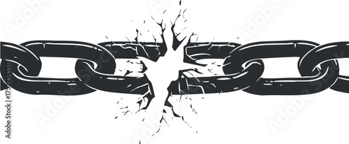 Illustration of a broken chain symbolizing freedom and strength in black and white.