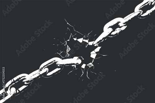 Illustration of a breaking chain link symbolizing strength, freedom, and overcoming challenges.