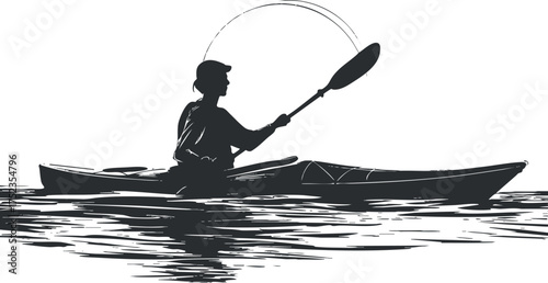 Silhouette of a person kayaking on calm waters, capturing the essence of outdoor adventure.