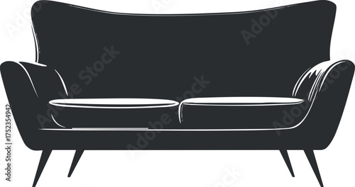 Silhouette of a modern black sofa, showcasing contemporary design and elegance for interior decor.