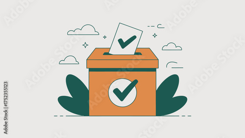 Ballot box with checkmark symbolizing voting and election success