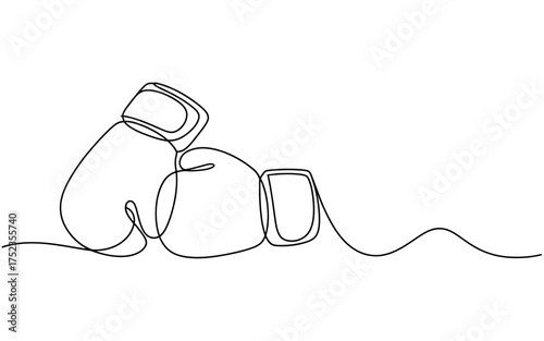 Minimalist boxing gloves one line art drawing for sport and fitness theme vector illustration promotion graphic resource