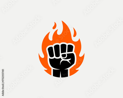 Fiery Fist Illustration Symbolizing Power Passion and Determination for Digital Graphics and Design Templates on a Neutral Background