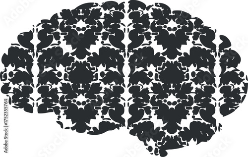 Abstract symmetrical brain pattern in black and white, showcasing creative and intricate design.