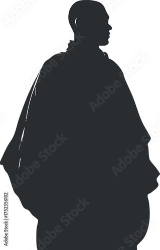 Silhouette of a man in profile wearing a cloak, emphasizing mystery and elegance.